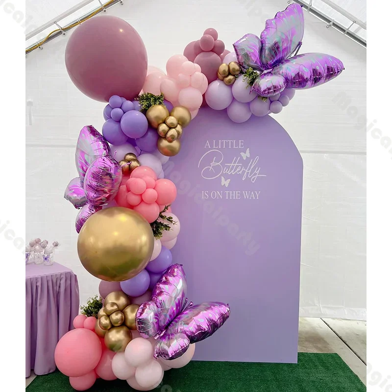 115/119pcs Purple Party Decoration Supplies Pink and Purple Latex Balloon Combination Arch Set for Birthday or Festival Celebr