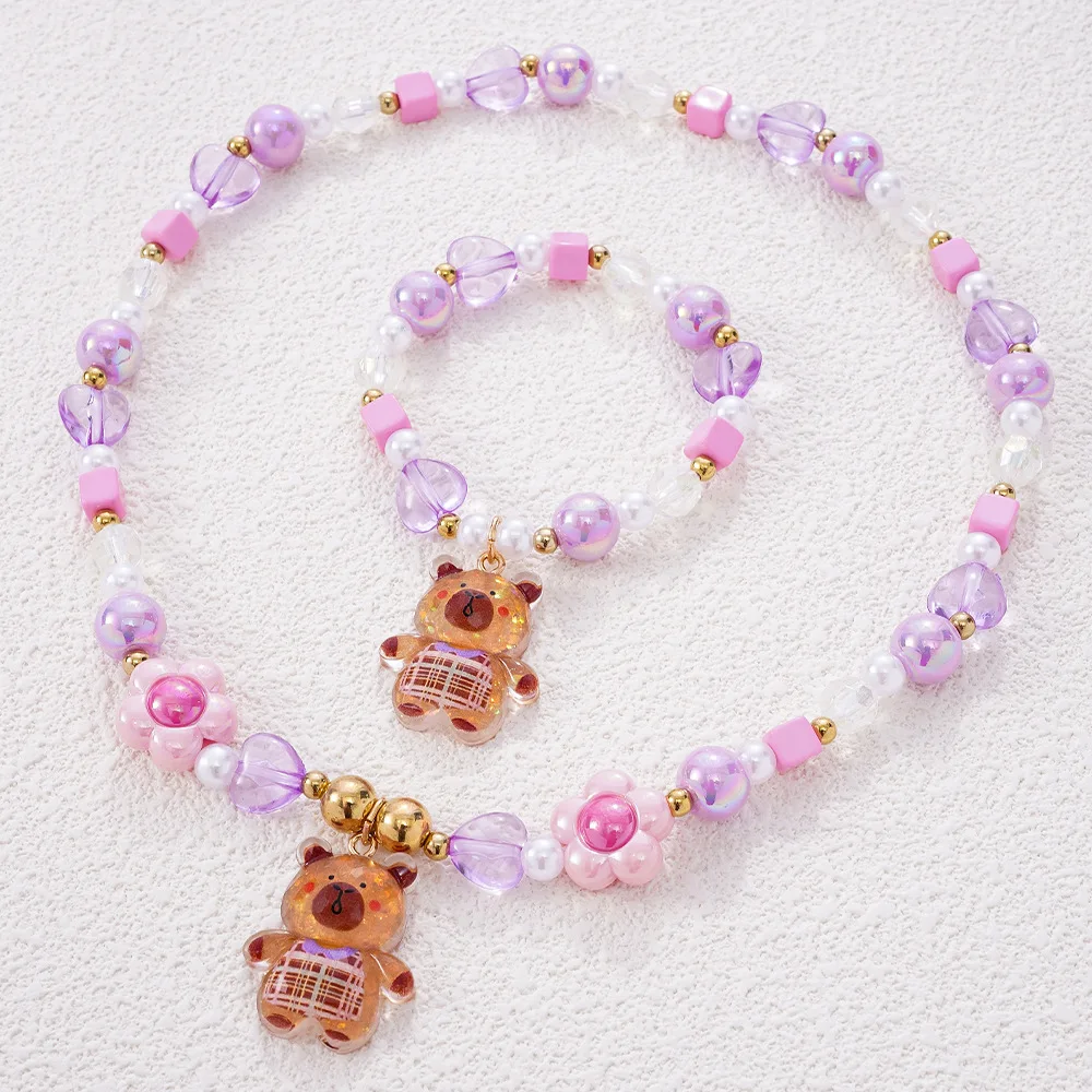 مجموعة أساور سلسلة كابيبارا المزدوجة ذات الطول الثابت هيبوالرجينيك للفتيات والأولاد هدية على شكل حيوانات الغابة