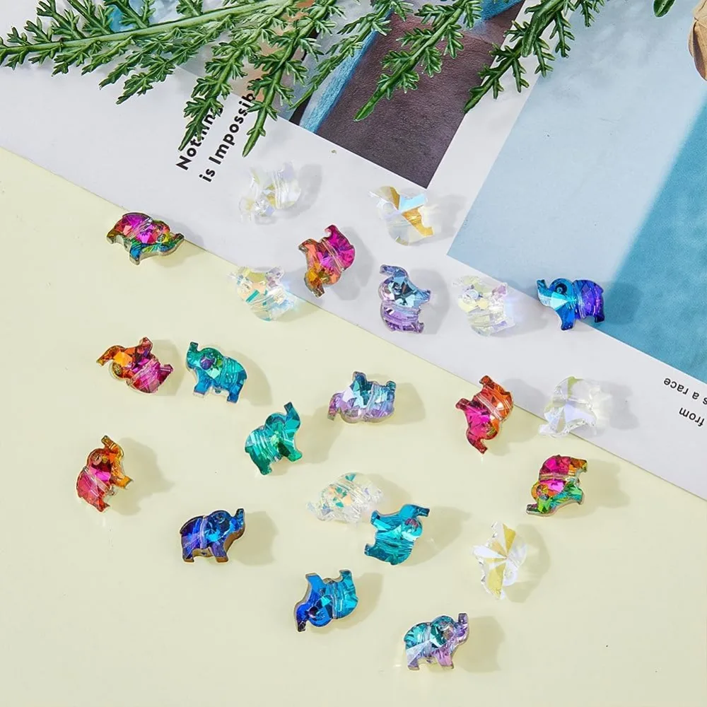 35 ชิ้น 7 สีโปร่งใสช้างลูกปัดแก้วผสมสีกลับชุบ Charms จํานวนมากสัตว์ Spacer ลูกปัดทําชุด