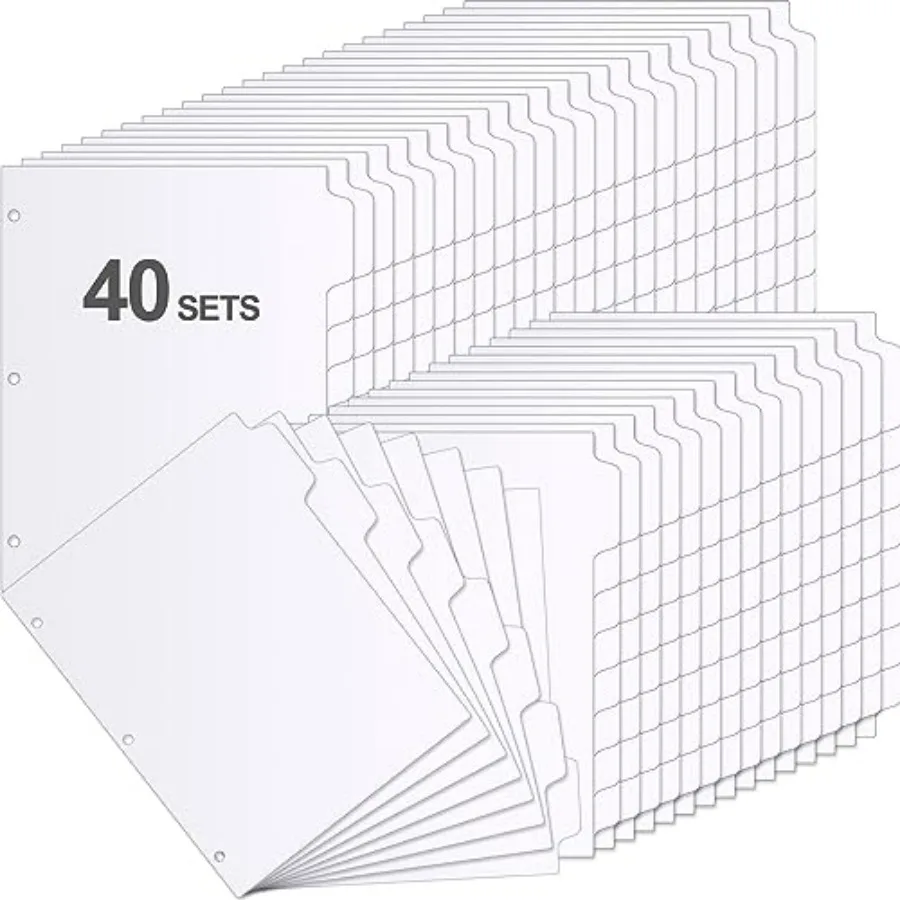 

320 Pieces 3 Ring Binder Dividers with Tabs 40 Sets 8 Tab Dividers for 3 Ring Binders Letter Size 3 Hole
