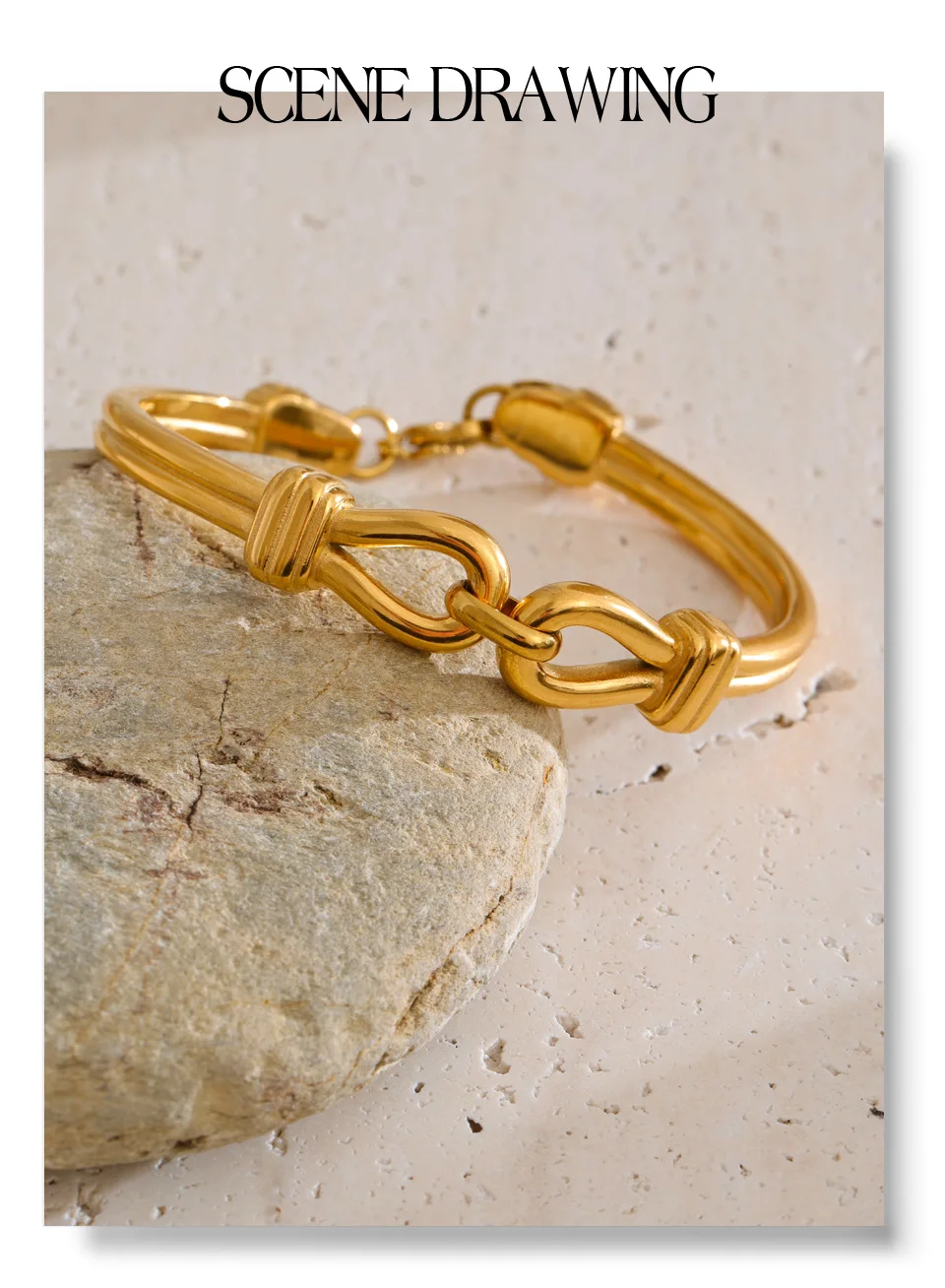 Yhpup Markantes Edelstahl-Armband mit Metallstruktur und Knoten, wasserdicht, 18 Karat golden, PVD-beschichtet, hochwertiger Schmuck, Geschenk – Detail 4