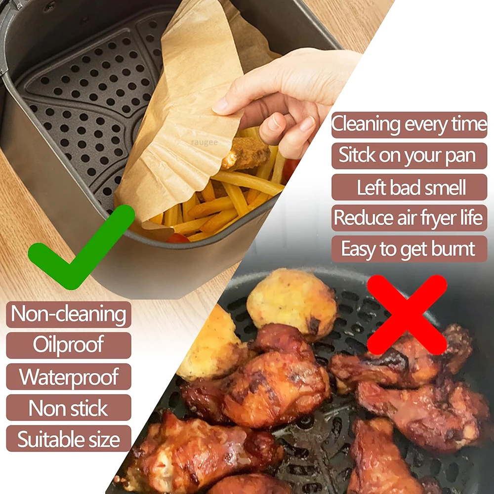 Air Fryer Paper Disposable Airfrying Baking Paper Round Square Air Fryer Liners Non-Stick Air Fryer Disposable Paper 50/100pcs view 5