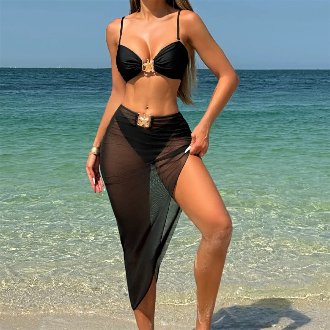 Mit Rock, hoch geschnittenem Beinausschnitt, brasilianischer Bikini, Damen-Badeanzug, dreiteiliges Bikini-Set, Damen-Badebekleidung, Badeanzug, Schwimmanzug V6193 – Detail 24