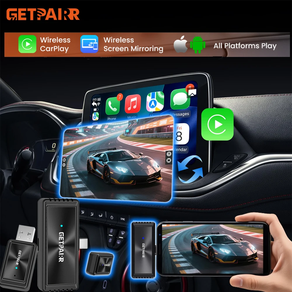 Getpairr беспроводной адаптер Carplay, зеркало на экране, сенсорные автомобильные аксессуары, видеоприставка, зеркало для iOS и Android для VW Audi Benz Toyo