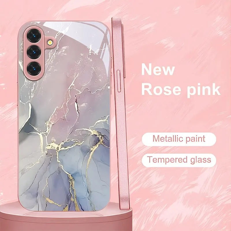 Purple gradient gold tempered glass phone case suitable for Samsung Galaxy S26 S25 S24 S22 S21 S20 FE/Ultra/Plus hard case