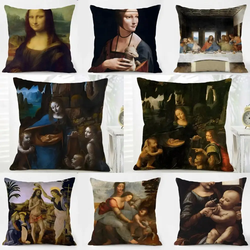Innovative Renaissance Genius D-Da Vinci Cushion Cover Washable Linen Pillowcase Soft  for Daily Sofa Bed Home Room Decor