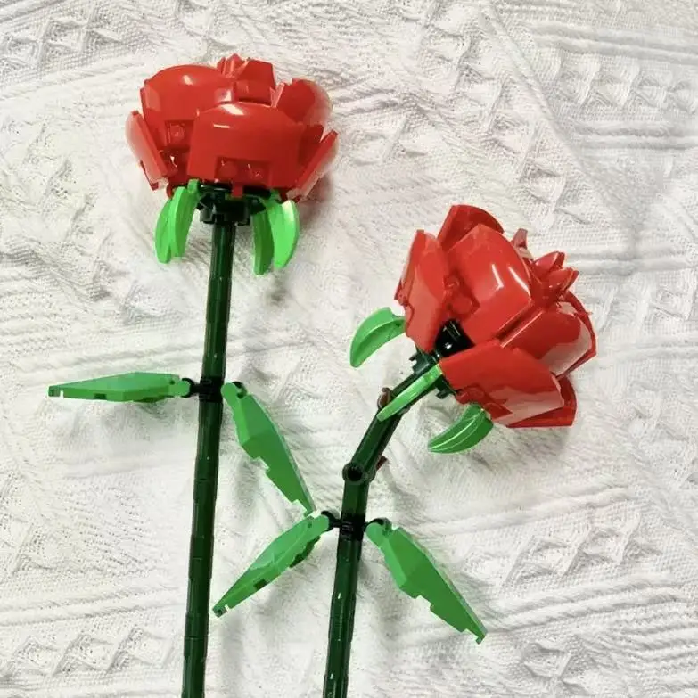 Blocos de construção de flor rosa moc kit-brinquedo de montagem diy para o dia das mães/dia dos namorados/natal, presente de decoração de casa para menina