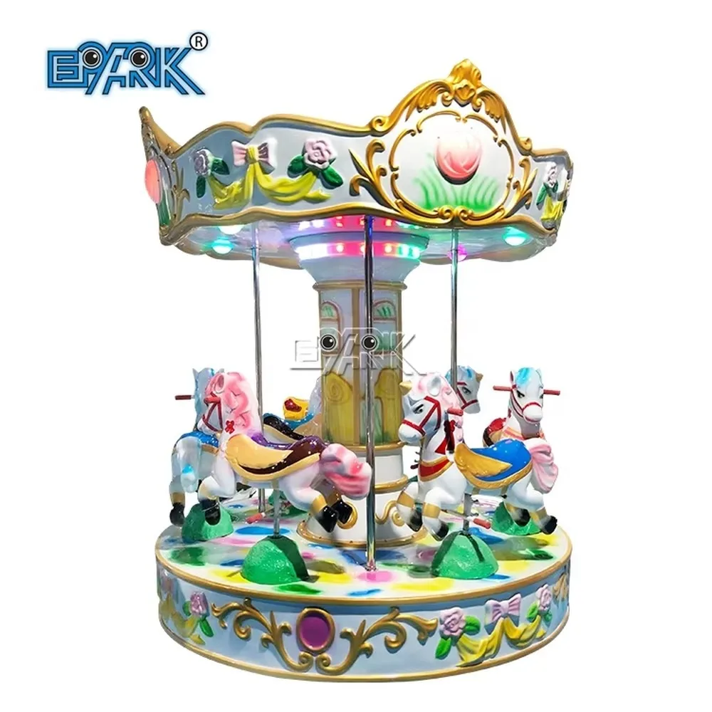 Coin Operated Carousel Small Fairground Merry Go Round Kids 6 Seats Carousel Horse For Children Amusement Park Ride