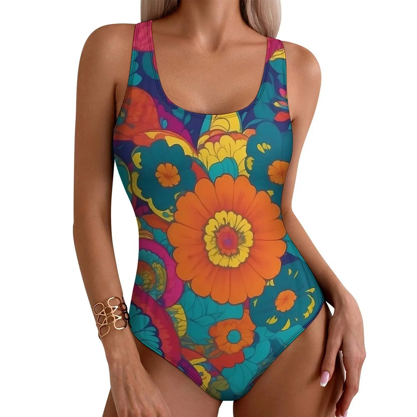 Flower Power Swimsuit Colourful Floral Push Up Swimwear One Piece Surfing Bathing Suits Swimsuits Design Beach Wear Plus Size