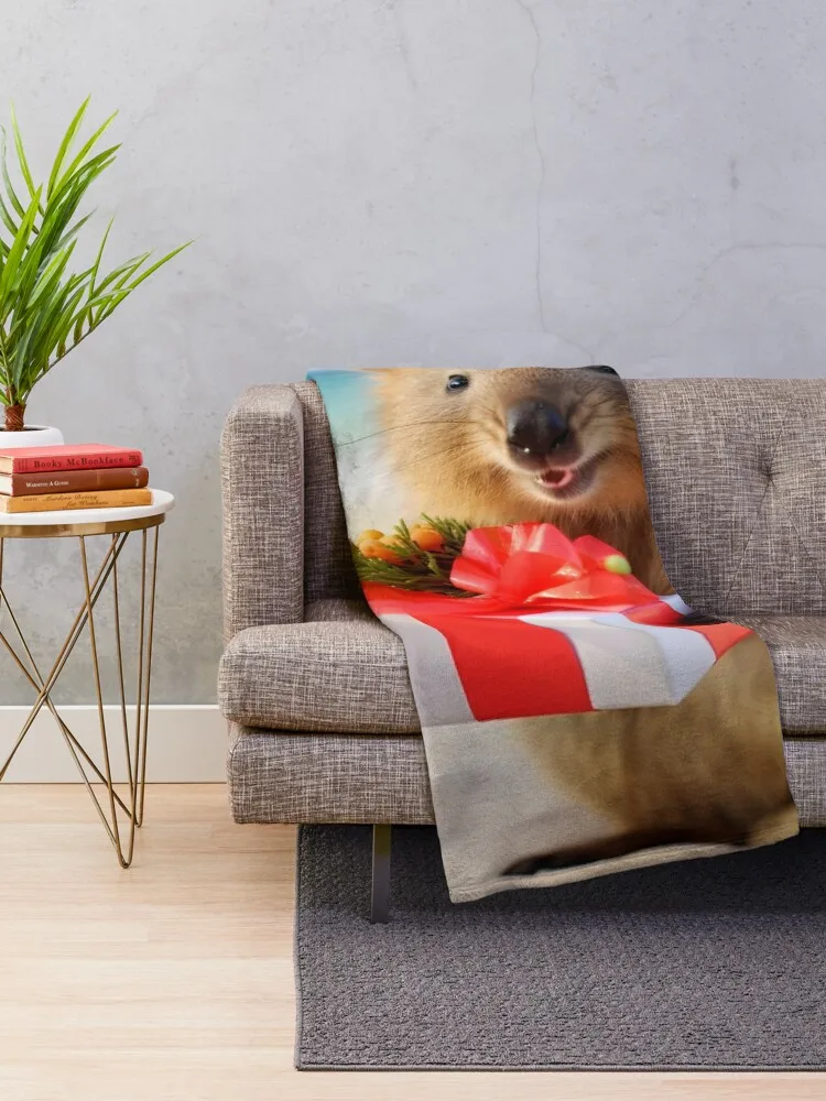 Cute Quokka has a Christmas Present for You Throw Blanket For Sofa heavy blanket to sleep