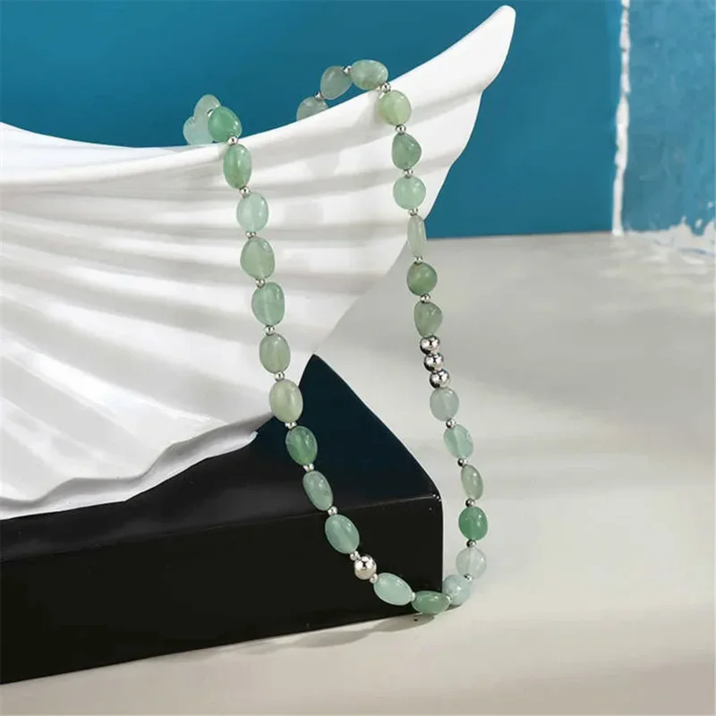 Natural Stone Green Aventurine Beaded Women Necklace Luxury Niche Design High Grade Fine Jewelry Romantic Clavicle Chain