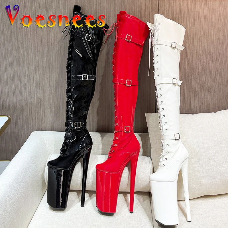 26cm Super High Heel Thigh High Boots Sexy Women Shoes Pole Dance Stripper Shoes Platform Over-the-Knee Zip Crotch High Boots