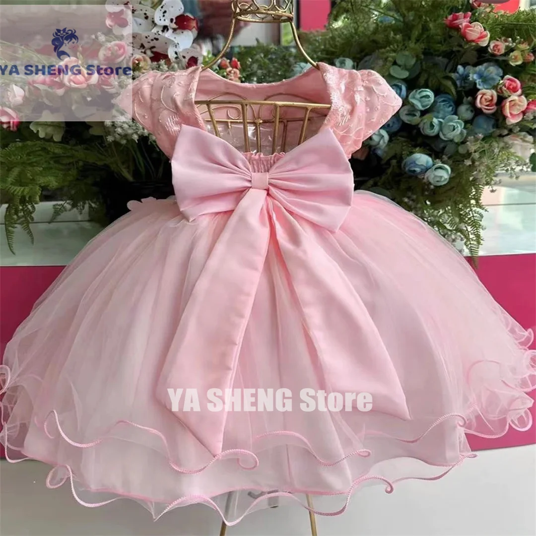 Vestido de tul con apliques de mariposa 3D para niña, vestido de flores hinchadas para boda con lazo, vestidos de baile de primera comunión, vestido de cumpleaños para niños