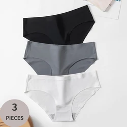 BZEL 3PCS/Set Women Panties Sexy Lingerie Breathable Comfortable Solid Underwear Silk Satin Seamless Briefs Plus Size Underpants