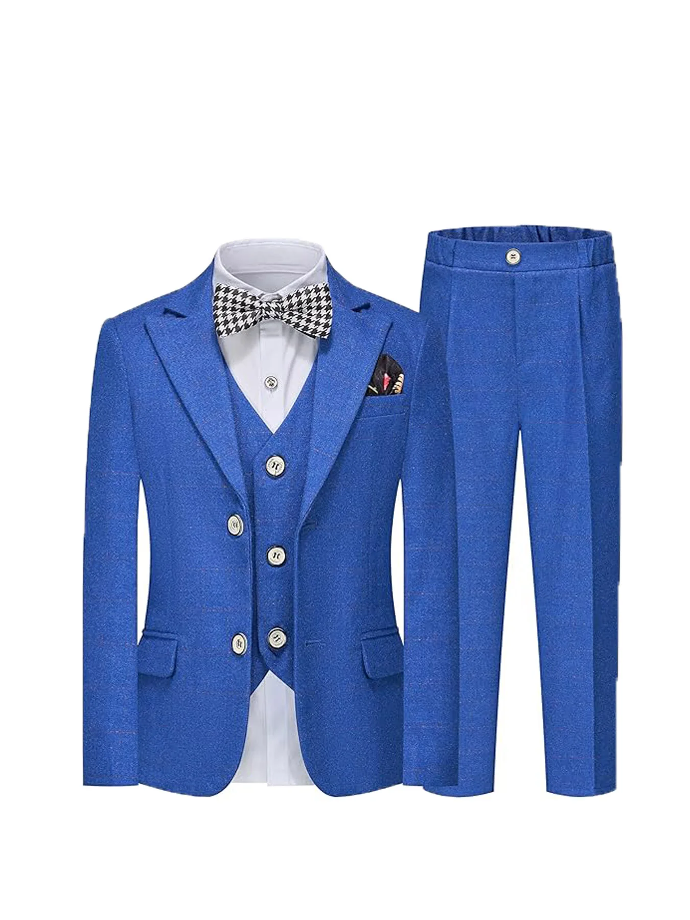 Gentleman Kids Blue 4Piece/Set Jacket Vest Pants Bowtie Photograph Suit Boys Piano Dress Children Graduation Performance Costume