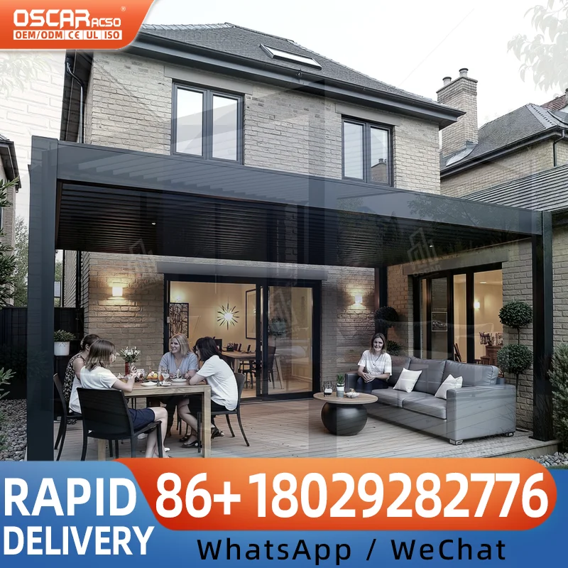 Motorized Smart Retractable Shading Outdoor Structure with Auto Rain Sensor for Patio Deck Garden pergola