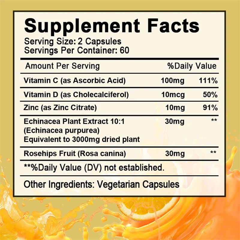 Zinc, with Vitamin C, D3 Supplement - Immune and Respiratory Support, Regulate Blood Sugar, Improve Digestion