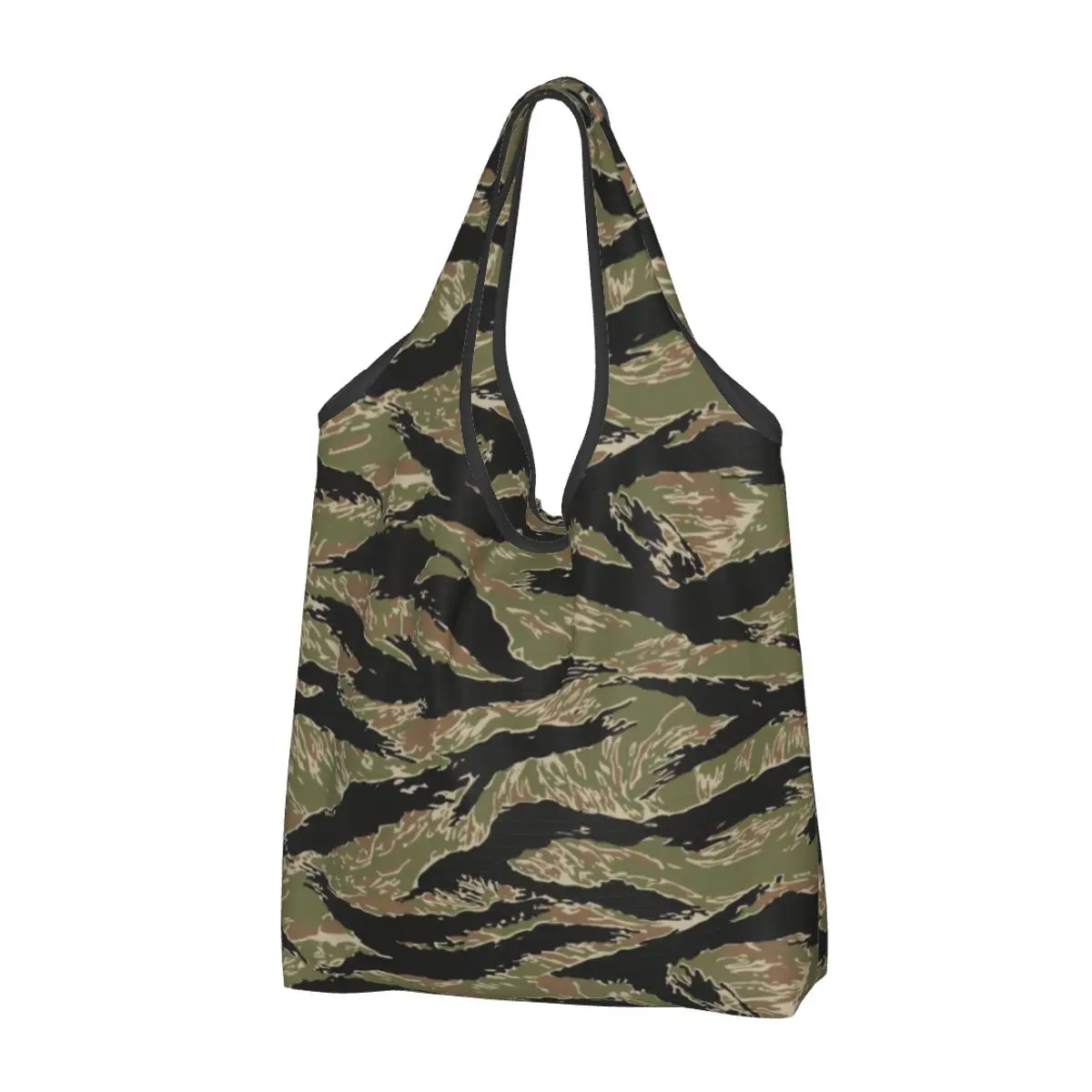 Tiger Stripe Camo Grocery Shopping Tote Bags Women Military Tactical Camouflage Shoulder Shopper Bags Large Capacity Handbag