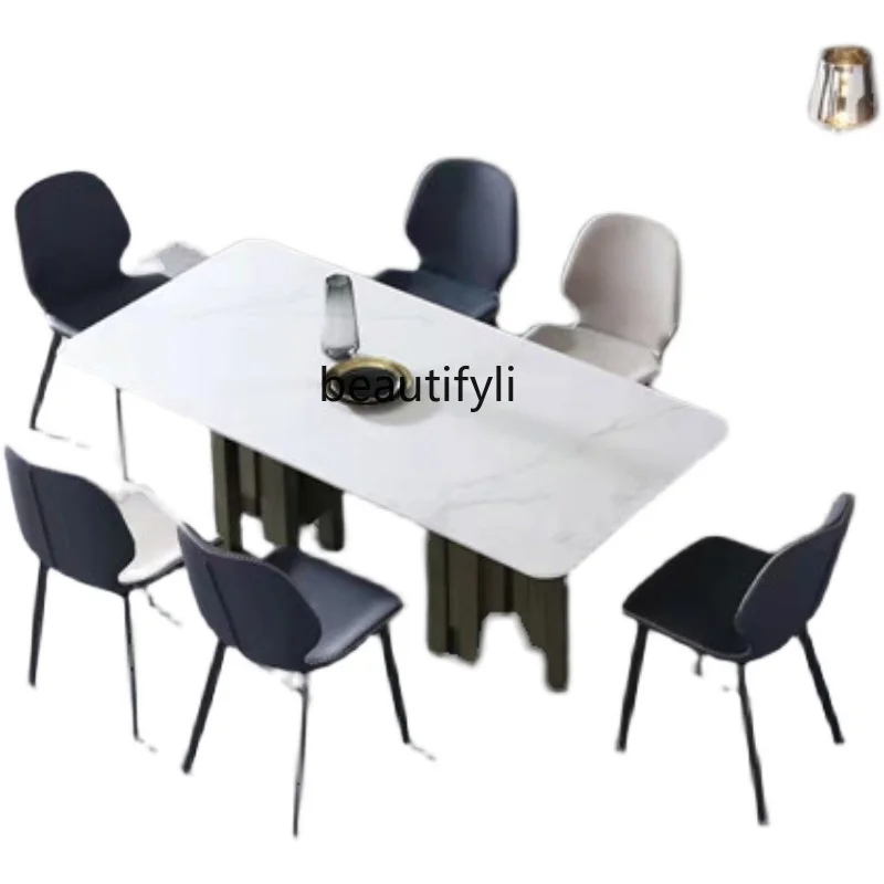 

Italian Minimalist Modern Light Luxury Stone Plate Dining Table and Chair Nordic Minimalist Household Restaurant Dining Table