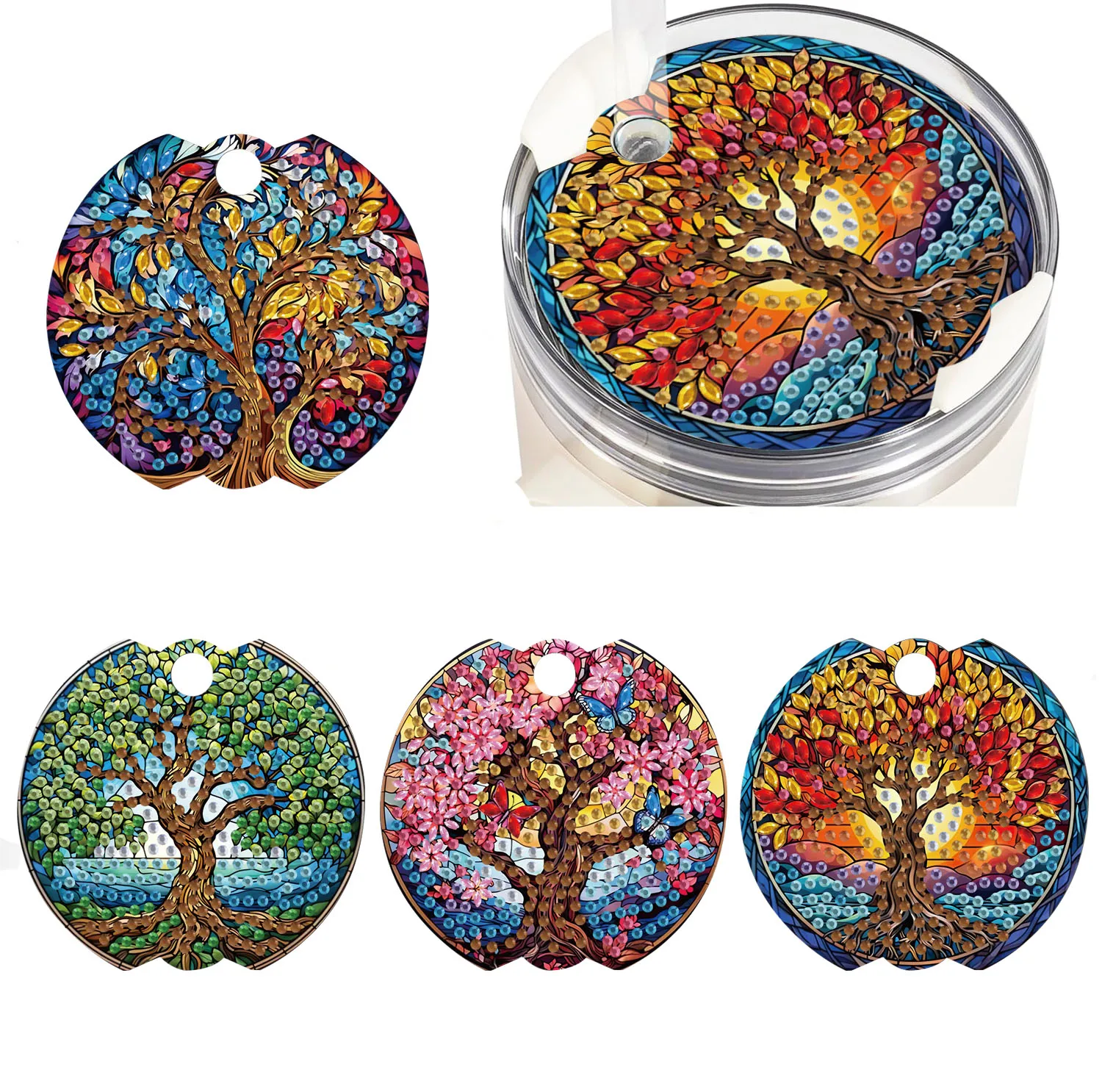 4er-Set selbstgemachte diamantbemalte Etiketten für Bäume, Wasserflaschen, Glasbecher, funkelndes Acrylzubehör, Glasbecherdeckel