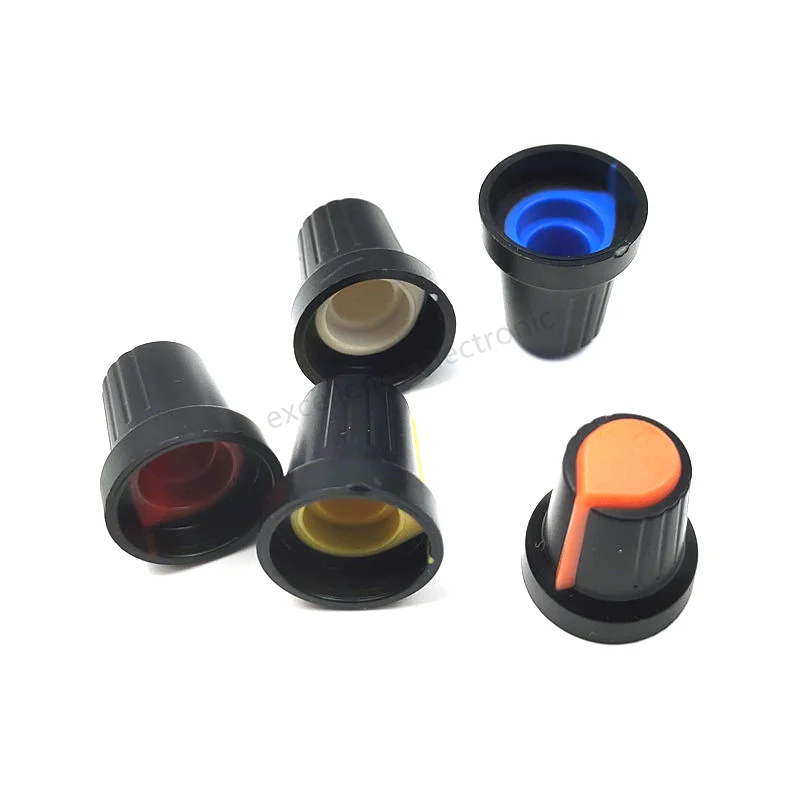10 Pcs 6mm Shaft Hole Dia Plastic Threaded Knurled Potentiometer Knobs Caps EC11 Dial Switch Cap