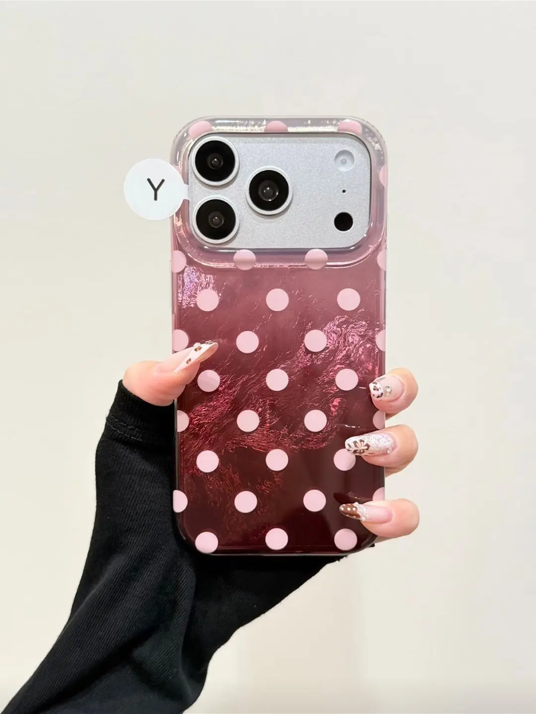 INS Style Wine Red Full Screen Polka Dot Phone Case For IPhone 18 17 Air 16Pro Max 15 14 Plus 13 12 11 Clear Advenced Case Cover