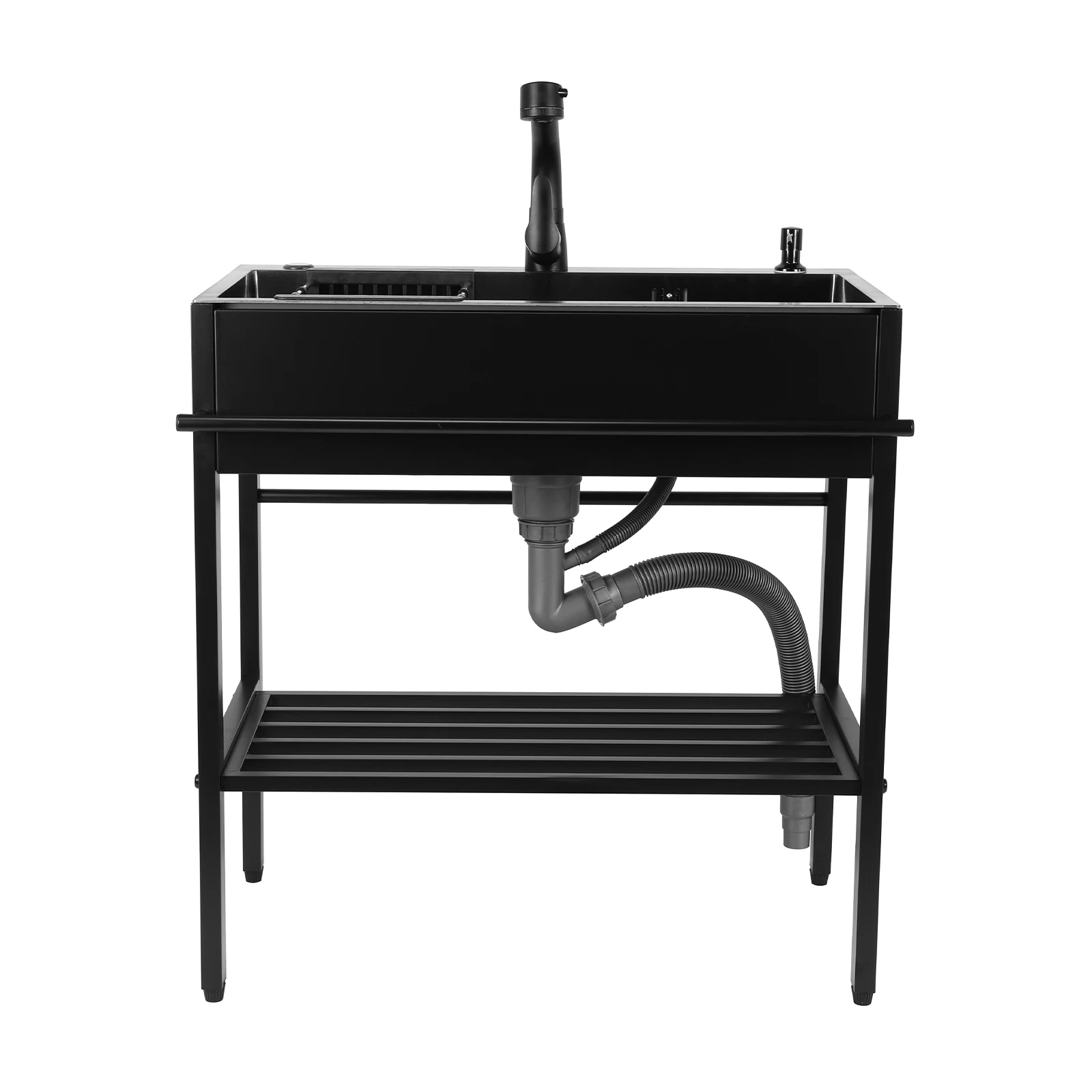 

Stainless Steel Sink with Cold and Hot Water Faucet Hoses and Drain Kit Kitchen Single Bowl Sink for Kitchens Bathroom Garage