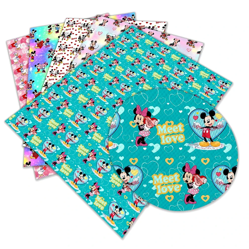 Disney Mickey Valentine's Day Printed Faux Leather Sheets Vinyl Sheets DIY Earring Hair Bow Crafts Leather 12*8 Inches