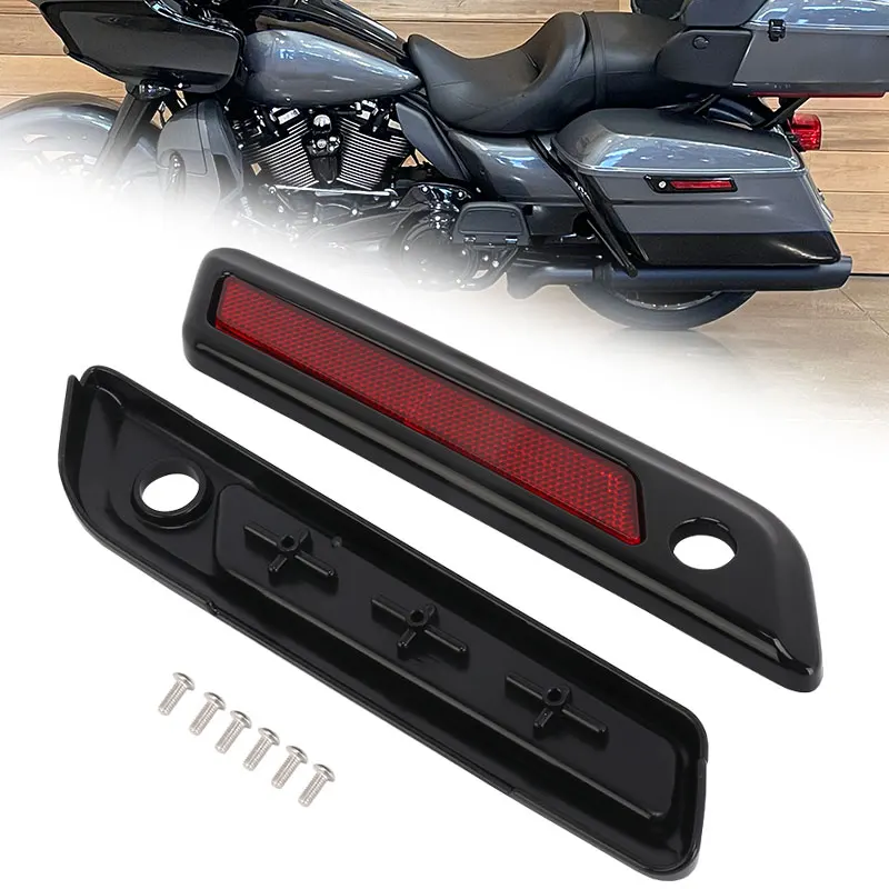 Motorrad Rote Reflektoren Schwarz Harte Satteltasche Latch Abdeckung Für Harley Touring Road King Road Glide Street Glide 2014-up