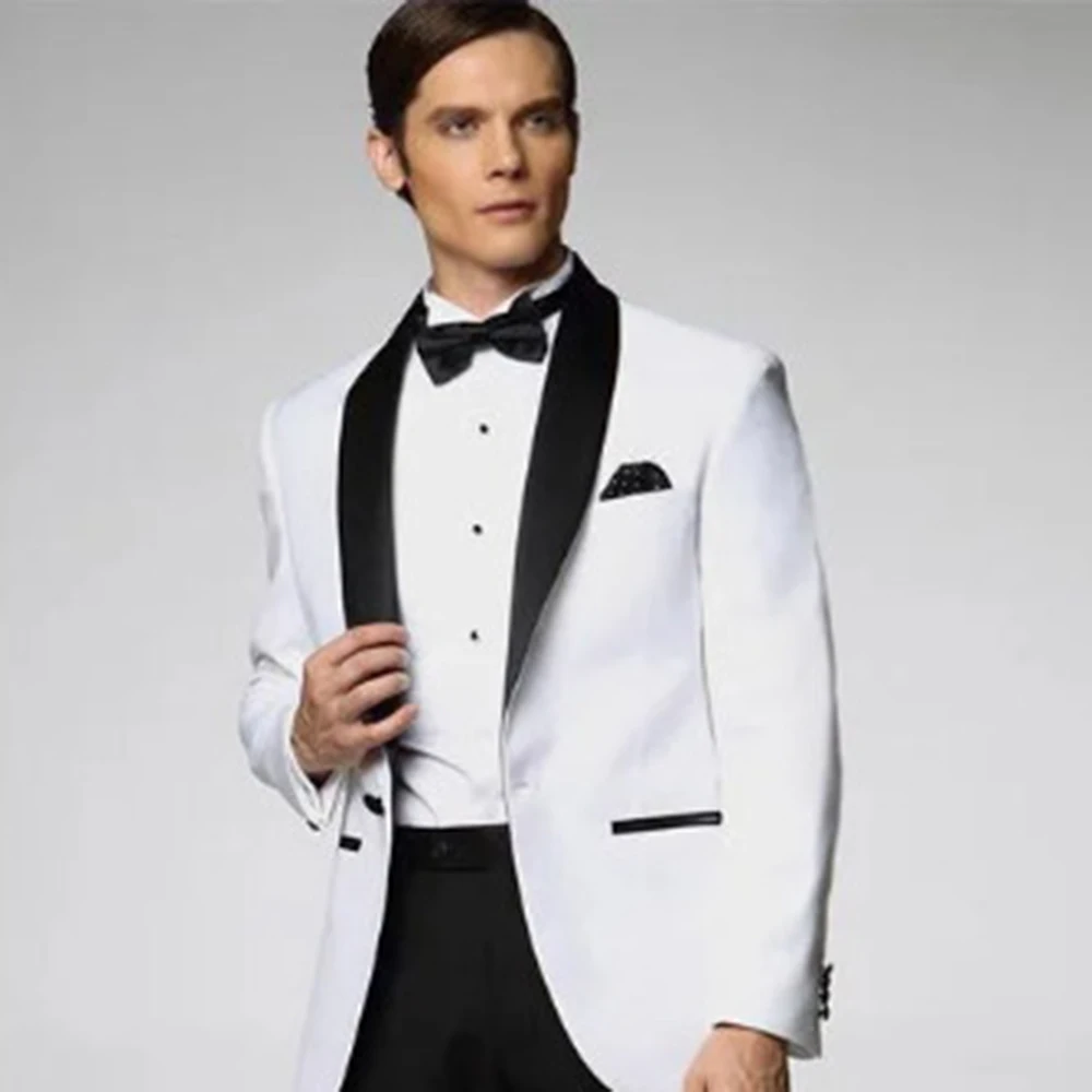 Luxury White Jacket for Male Black Shawl Lapel Single Breasted One Piece Men\'s Outerwear Formal Business Wedding Party Men Coat