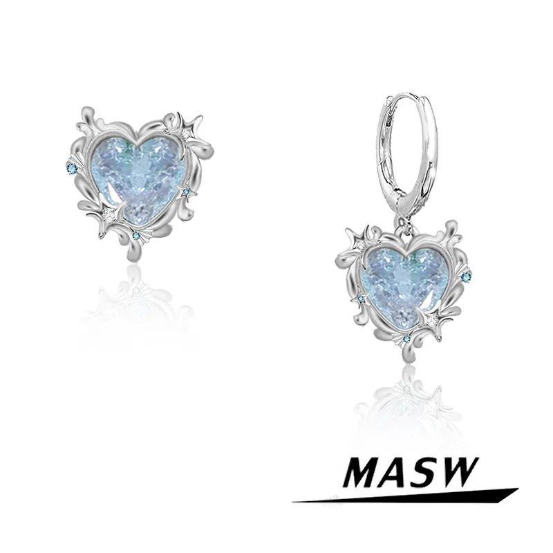 

MASW Original Design Fashion Jewelry Resin Blue Heart Earrings For Women Girl Party Wedding Gifts 2024 Trend New Accessories