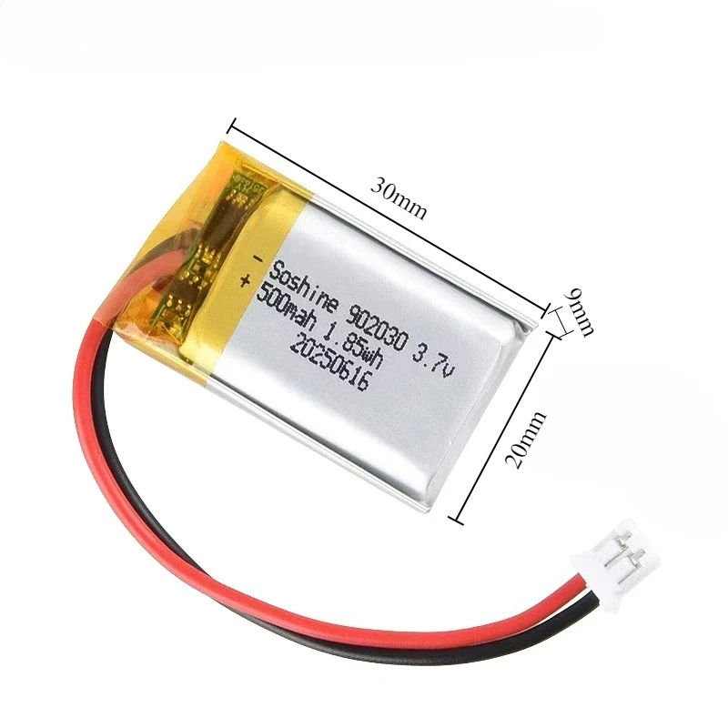 3.7V 500mAh 902030 Rechargeable Polymer Lithium Battery for Toys LED Lights Bluetooth Speakers Watch Selfie Stick