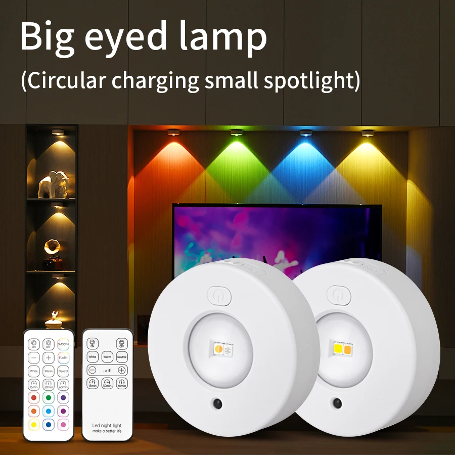 RGB Color Under Cabinet Lights Wireless Battery LED Lights Remote Control Dimmable Night Lamp For Wardrobe Bedroom Lighting