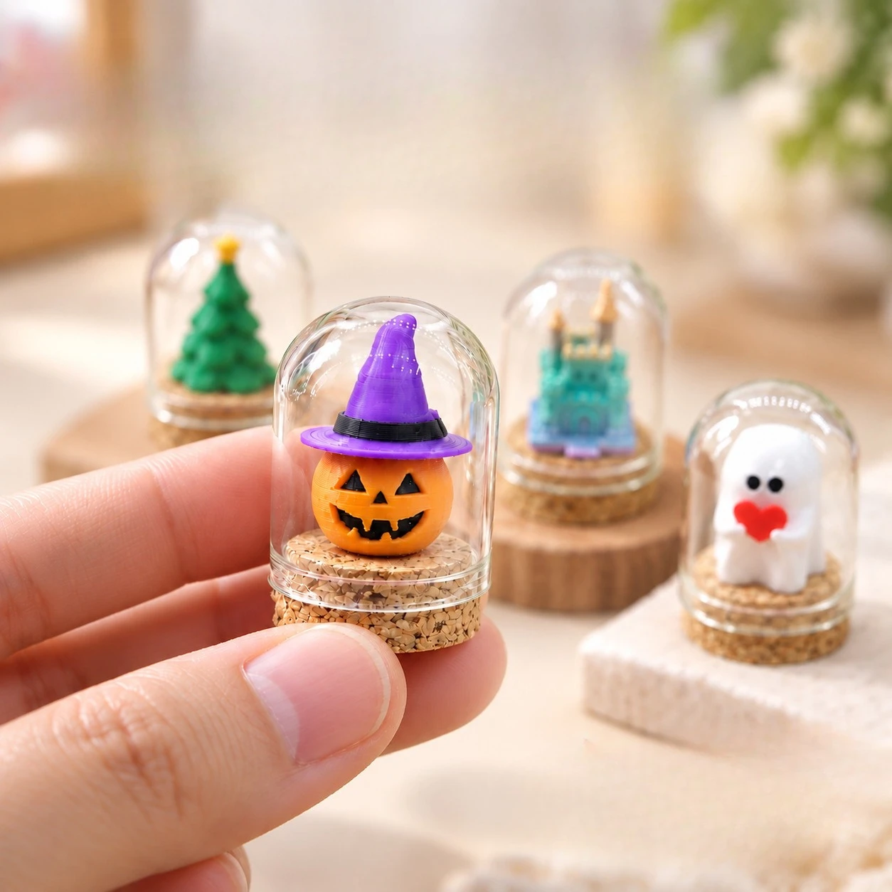 Mini Halloween Pumpkin Glass Bottle Miniature Cloche Decoration Landscape Scene Accessory DIY Holiday Desktop Display Ornament