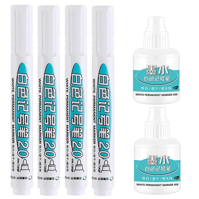 1-7PCS GuangNa 20ML White Ink Oily Marker Pen set Filling Paint White Markers for Painting Tyre Tread Waterproof Permanent Pens