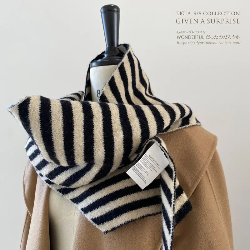 2023 Winter New Women's Scarf with Wool Diagonal Stripes Couple Style Wool Knitted Neck Thickened and Warm Wrapped with Shawl