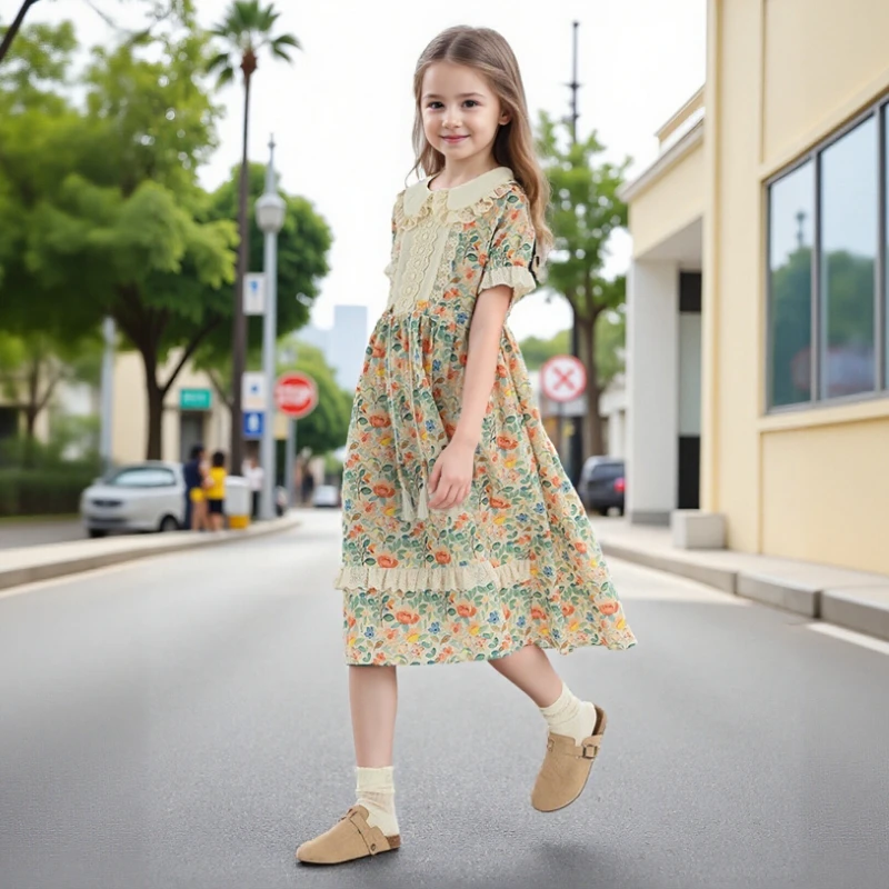 

Girls Floral Dresses Summer Elegant Princess Party Formal Dress Cute Breathable Patchwork Sundress for Kids Clothes 8 10 12 Year