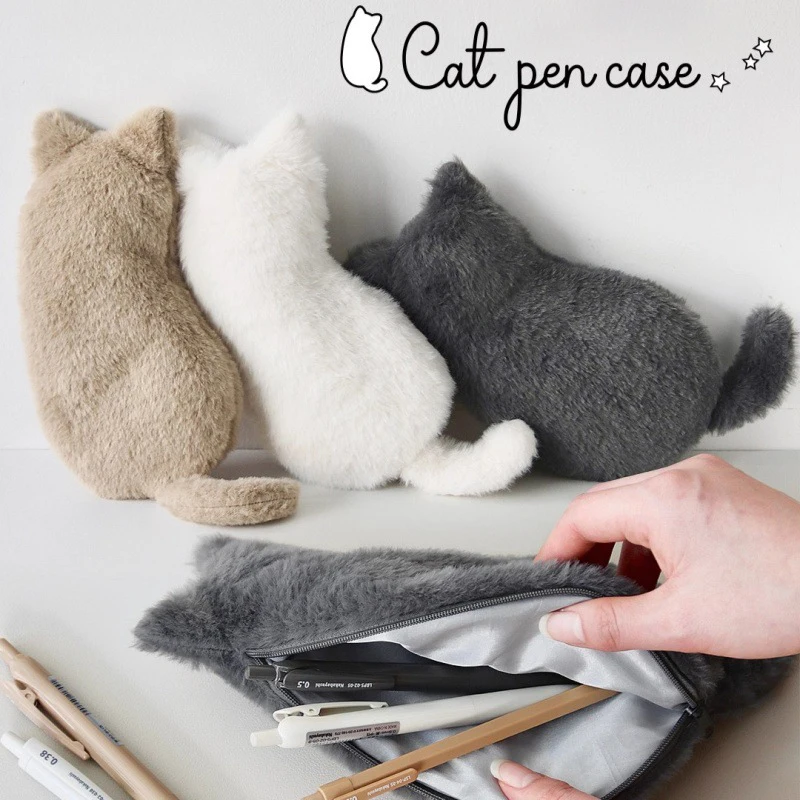 

Kawaii Cartoon Plush Soft Cat Model Stationery Storage Pencil Case Student School Large Capacity Pen Box Girl Makeup Bag Wallet