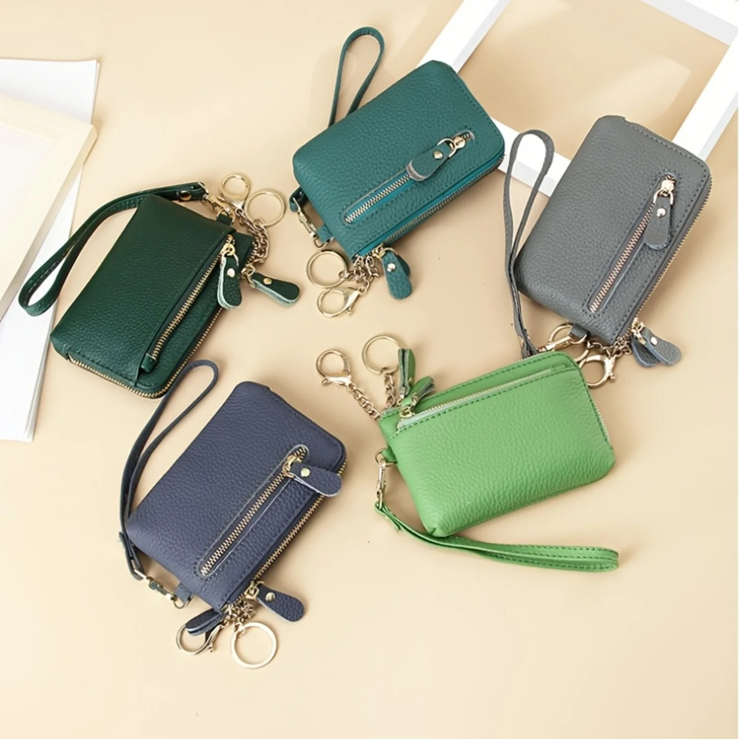 Leather Wristlet Wallet with Keychain Attachment, Multiple Zippers for Organization - Perfect for Everyday Use!