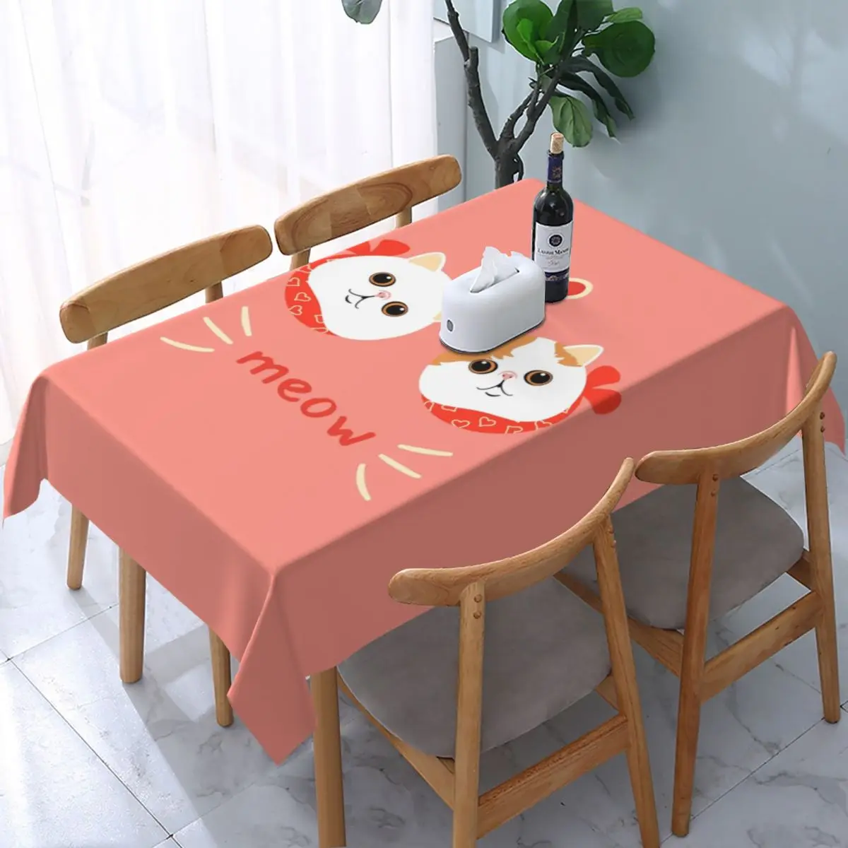 Persian Kitten Exotic Shorthair Best Friend Table Cover Cartoon Cat Pattern Table Cloth Backing Edge Tablecloth for Picnic