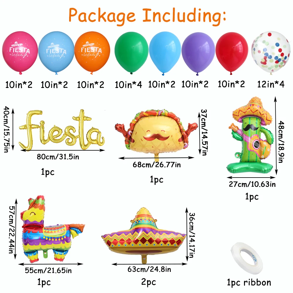 27pcs Mexican Fiesta Colorful Latex Balloon Cactus Llama Foil Balloon for Baby Shower Birthday Mexica Cinco De Mayo Party Decor