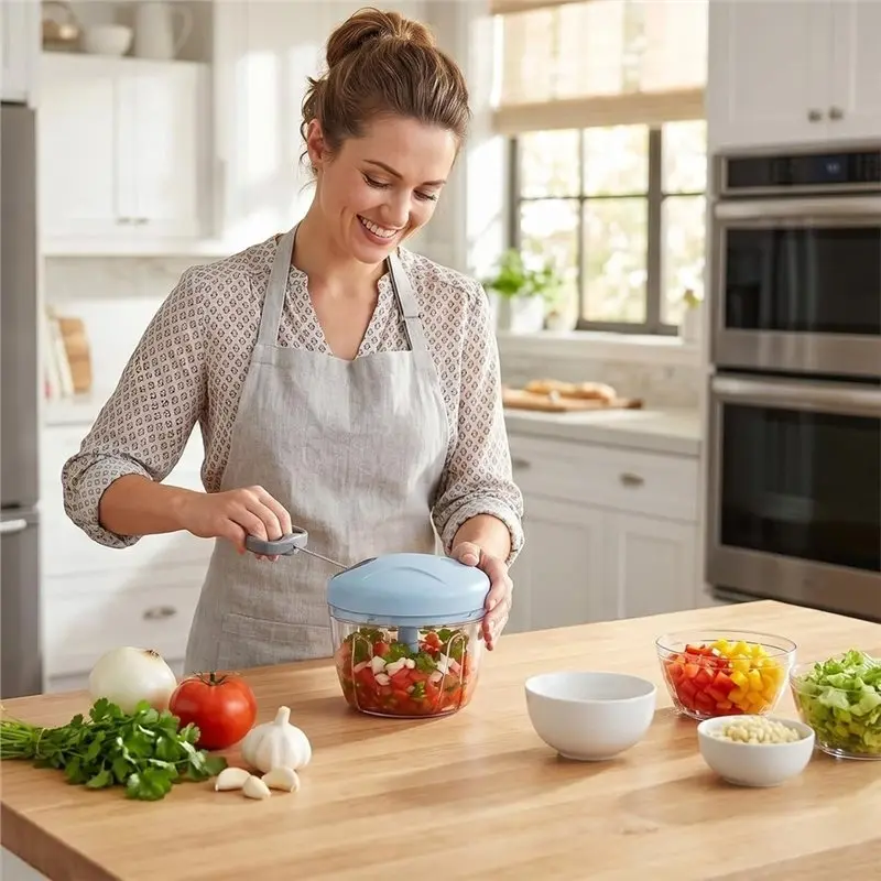 ABGH-For Quick Prep Manual Food Processor, Hand-Pulled Vegetable& Herb Chopper For Ginger, Fruit Garlic Nuts, Onion