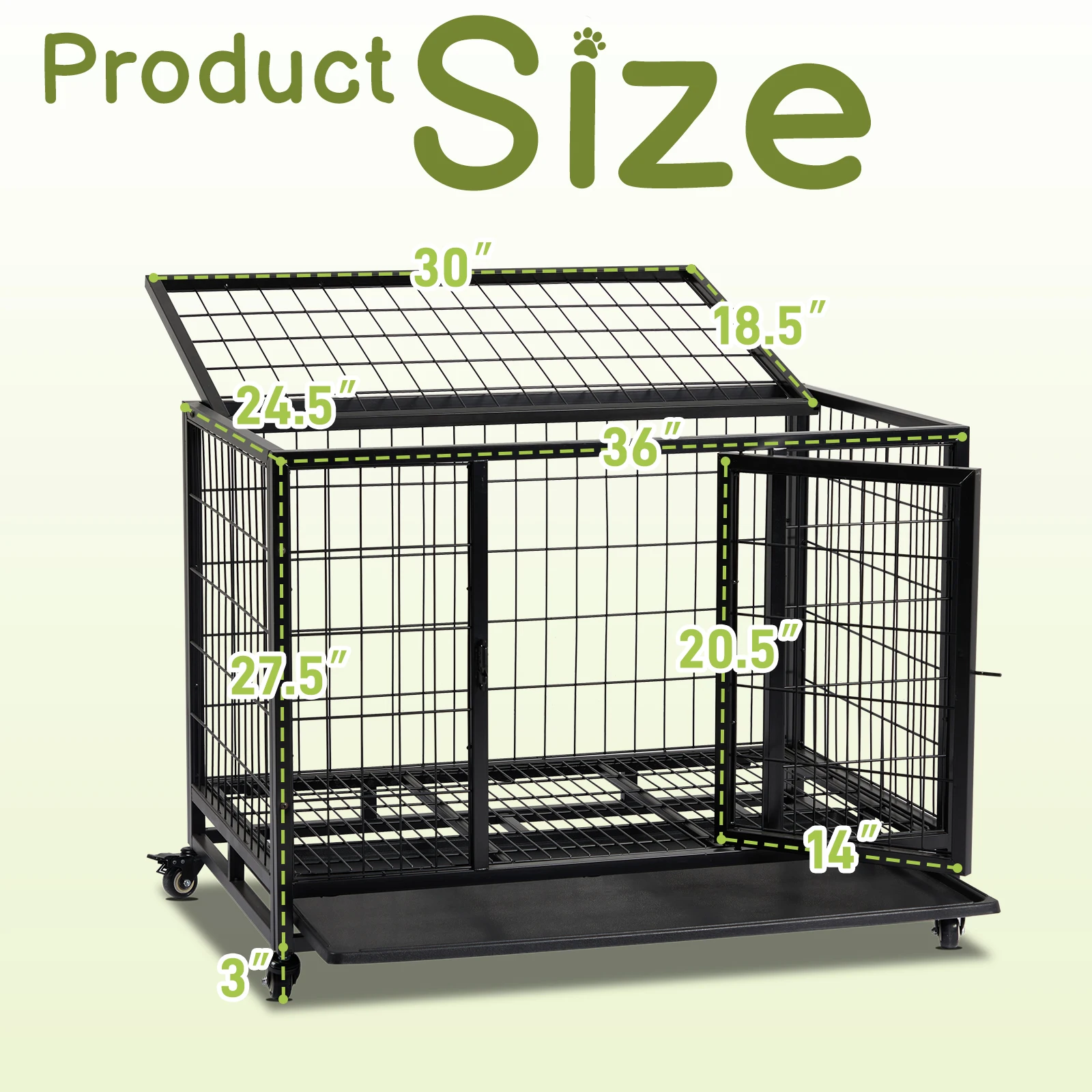 Dog Crate Dog Cage Dog Kennel for Large Dogs, Heavy Duty 36 in Pet Playpen for Training Indoor Outdoor with Plastic Tray