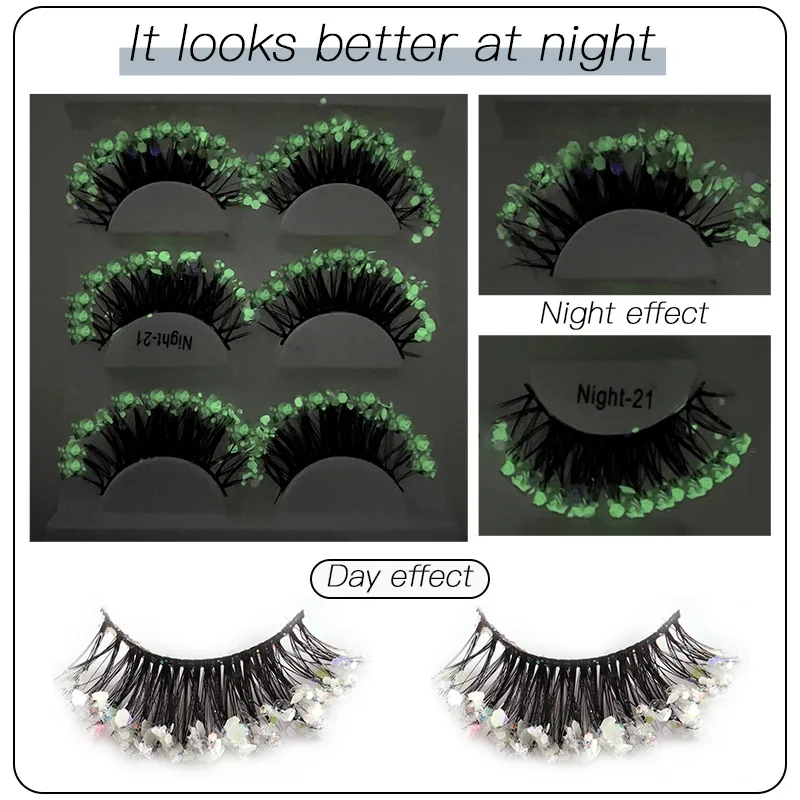 6 pairs Sequin Party Women Dramatic False Eyelashes Glitter Colored Eyelashes Lashes Extension Makeup Eye Tail Fake Eyelashes