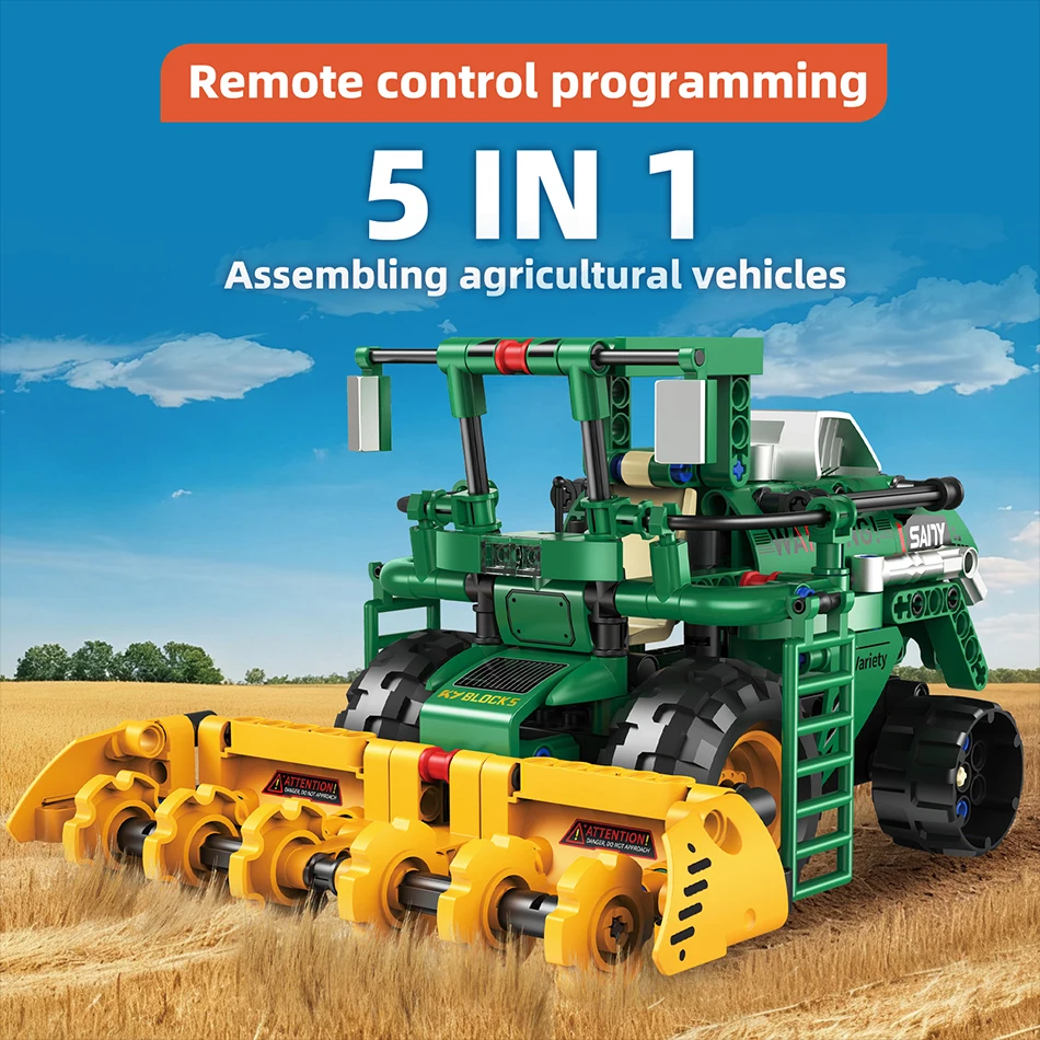 

STEAM 5 IN 1 Farmer Truck Transform RC Harvester Cultivator Tractor Wood Grab Crane Robot Building Blocks Bricks Toys Kids Gifts
