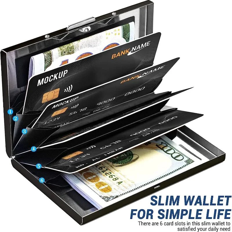 

Мужской тонкий алюминиевый минималистичный картхолдер-кошелек с защитой от RFID для банковских и кредитных карт