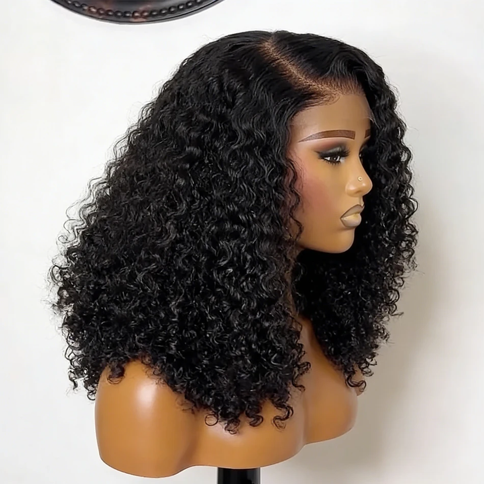 

250% Short Curly Bob 13x4 Lace Front Wigs Deep Wave Glueless 4x4 Transparent Lace Frontal Wig Brazilian 100% Human Hair 16 Inch