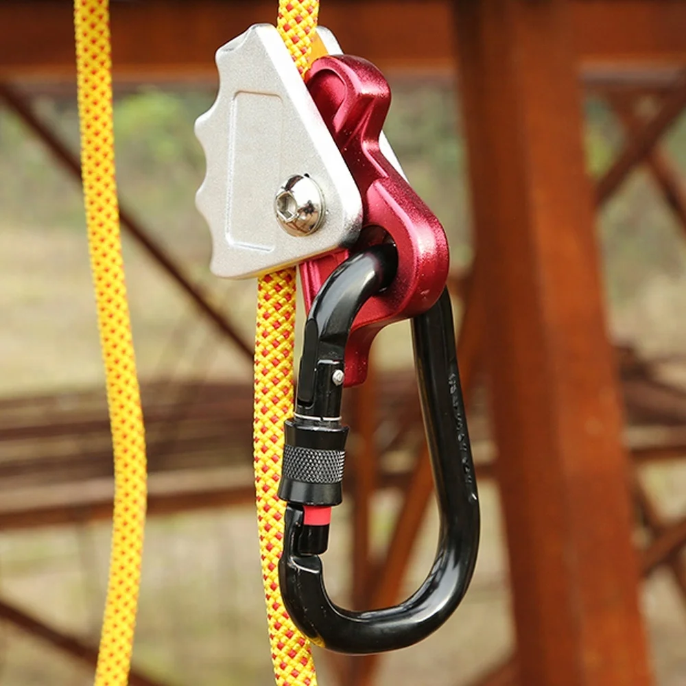 XINDA Wholesale Red&Silver Durable Aluminium Alloy Safety Rope Grab Fall Protection for Outdoor Climbing & Mountaineering
