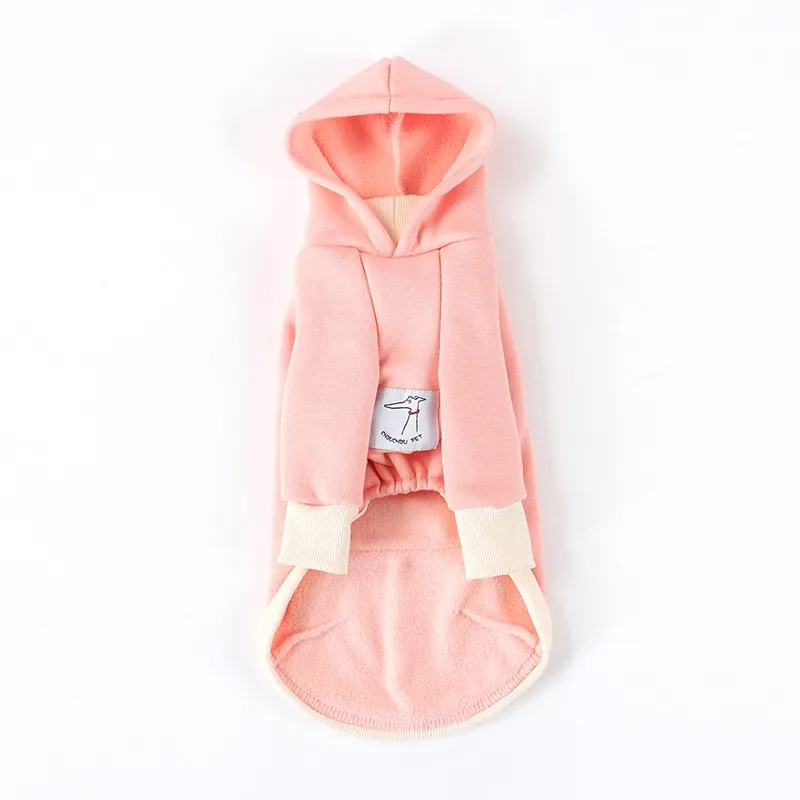 Pink Italian greyhound spring new hooded brown sweatshirt plus velvet warm pet sportswear Whippet dog clothes