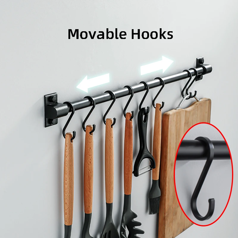 Storage Shelf Hanging Hooks Multifunction Hanger Kitchen Rail Rack with Removable Hooks Wall Mounted Storage Hooks